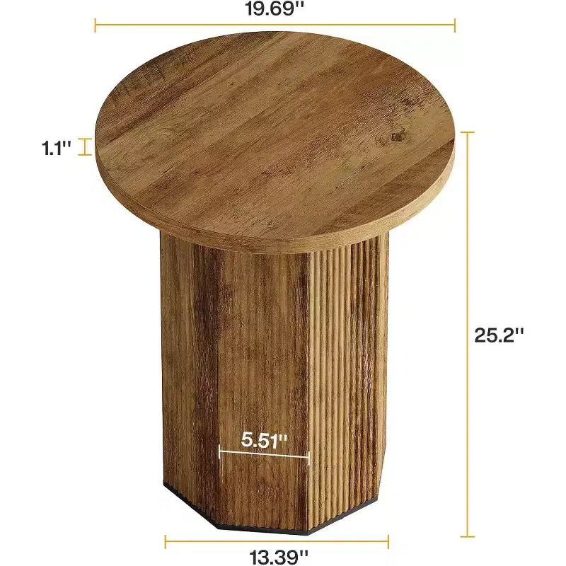 Table d'appoint ronde Lantine, table d'appoint sur pied de style ferme, table de chevet en bois cannelé pour salon, chambre (1)