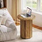 Table d'appoint ronde Lantine, table d'appoint sur pied de style ferme, table de chevet en bois cannelé pour salon, chambre (1)