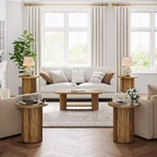 Table d'appoint ronde Lantine, table d'appoint sur pied de style ferme, table de chevet en bois cannelé pour salon, chambre (1)
