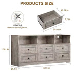 Commode à 6 tiroirs avec lumières, commode en bois de 160 cm avec étagères ouvertes, meuble de rangement TV pour salon, chambre, entrée