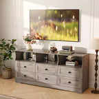 Commode à 6 tiroirs avec lumières, commode en bois de 160 cm avec étagères ouvertes, meuble de rangement TV pour salon, chambre, entrée