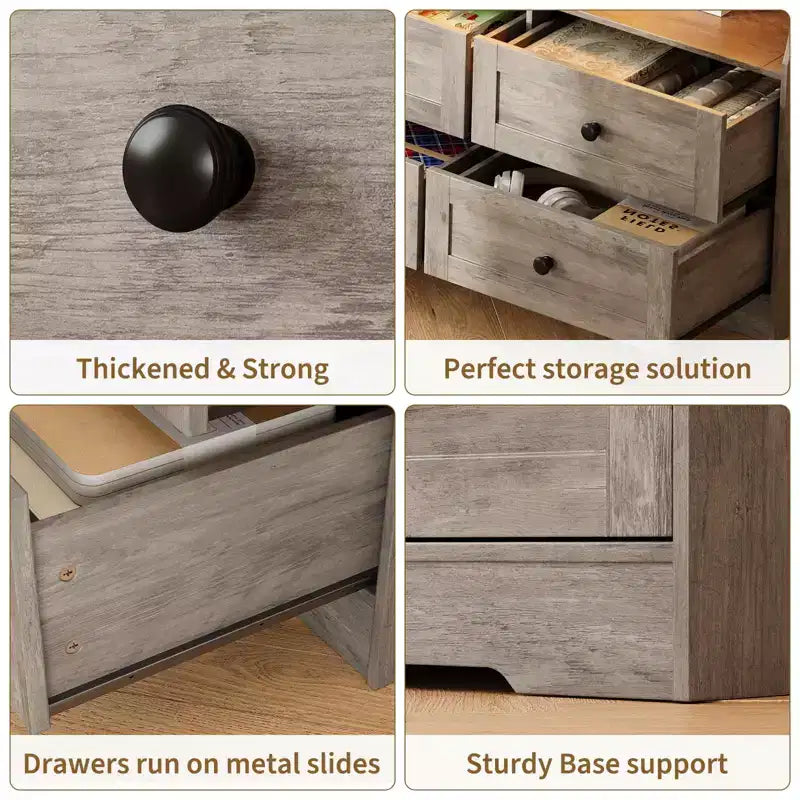 Commode à 6 tiroirs avec lumières, commode en bois de 160 cm avec étagères ouvertes, meuble de rangement TV pour salon, chambre, entrée