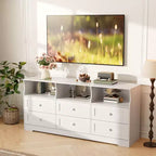 Commode à 6 tiroirs avec lumières, commode en bois de 160 cm avec étagères ouvertes, meuble de rangement TV pour salon, chambre, entrée