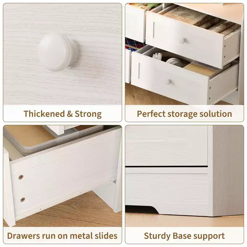 Commode à 6 tiroirs avec lumières, commode en bois de 160 cm avec étagères ouvertes, meuble de rangement TV pour salon, chambre, entrée