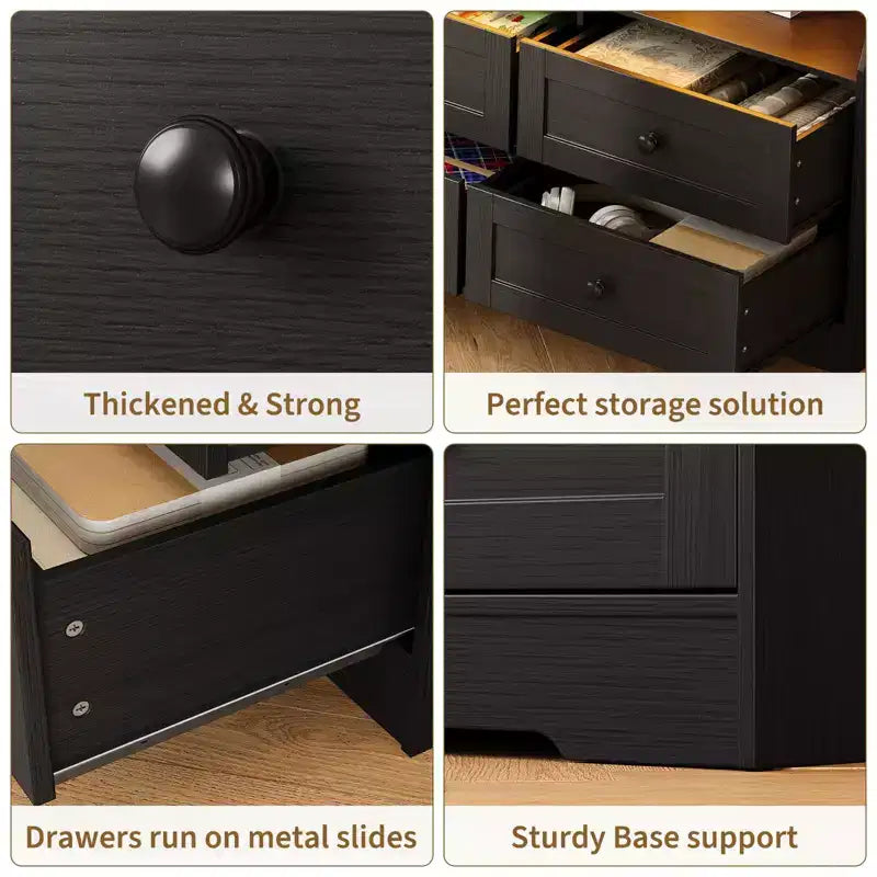 Commode à 6 tiroirs avec lumières, commode en bois de 160 cm avec étagères ouvertes, meuble de rangement TV pour salon, chambre, entrée