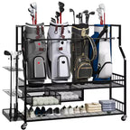 Golf Bag Storage Rack with Wheels & Drawers - 4-Bag Organizer for Garage Home