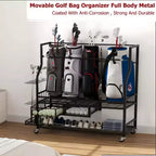 Support de rangement de sacs de golf avec roulettes et tiroirs - Organiseur 4 sacs pour garage et maison