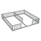 Lit double superposé avec barrière de sécurité, lit plateforme en bois avec clôture pour 2 enfants