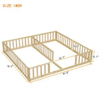 Lit double superposé avec barrière de sécurité, lit plateforme en bois avec clôture pour 2 enfants