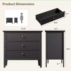 Commode à 3 tiroirs cannelés, commode en bois texturée verticalement pour chambre à coucher, salon, entrée, table de chevet avec tiroirs de rangement