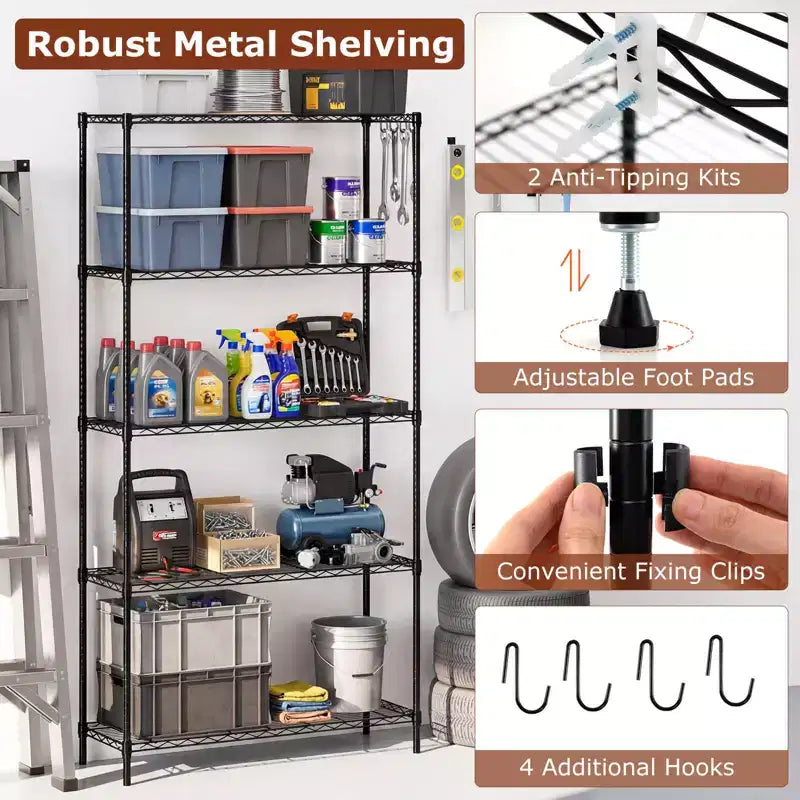 Étagère de rangement en métal à 5 niveaux Costway avec support métallique en V pour cuisine et garage