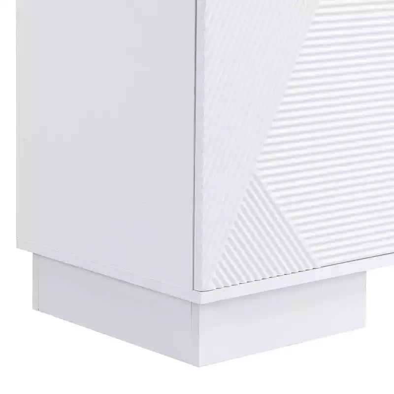 Meuble TV moderne JVNOXK de 180 cm, convient aux téléviseurs de 75 pouces et moins, avec armoire de rangement à 4 tiroirs et pied central en métal, blanc