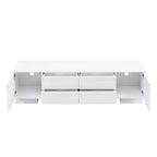 Meuble TV moderne JVNOXK de 180 cm, convient aux téléviseurs de 75 pouces et moins, avec armoire de rangement à 4 tiroirs et pied central en métal, blanc