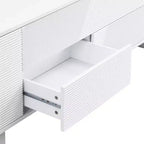 Meuble TV moderne JVNOXK de 180 cm, convient aux téléviseurs de 75 pouces et moins, avec armoire de rangement à 4 tiroirs et pied central en métal, blanc