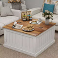 JVNOXK 31.5-inch Farmhouse-Style Wood Coffee Table with Square Hinged Lift-Top and Storage Compartment, Suitable for Living Rooms, White
