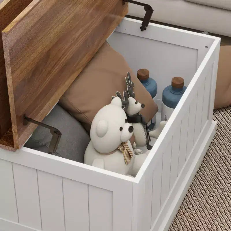 JVNOXK Table basse en bois de style rustique de 31,5 pouces avec plateau relevable à charnière carrée et compartiment de rangement, convient aux salons, blanche