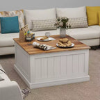 JVNOXK Table basse en bois de style rustique de 31,5 pouces avec plateau relevable à charnière carrée et compartiment de rangement, convient aux salons, blanche