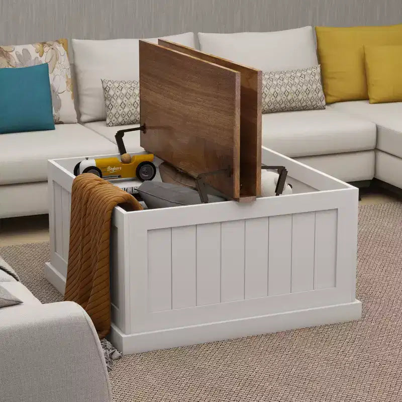 JVNOXK Table basse en bois de style rustique de 31,5 pouces avec plateau relevable à charnière carrée et compartiment de rangement, convient aux salons, blanche