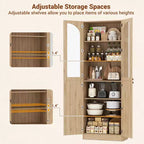Besiost Armoire de Cuisine Haute 80 cm avec Portes en Verre Trempé, Étagère Indépendante avec Étagères