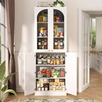 Besiost Armoire de Cuisine Haute 80 cm avec Portes en Verre Trempé, Étagère Indépendante avec Étagères