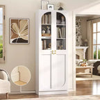 Besiost Armoire de Cuisine Haute 80 cm avec Portes en Verre Trempé, Étagère Indépendante avec Étagères
