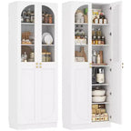 Besiost Armoire de Cuisine Haute 80 cm avec Portes en Verre Trempé, Étagère Indépendante avec Étagères