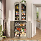 Besiost Armoire de Cuisine Haute 80 cm avec Portes en Verre Trempé, Étagère Indépendante avec Étagères