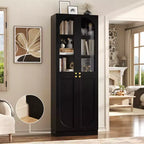 Besiost Armoire de Cuisine Haute 80 cm avec Portes en Verre Trempé, Étagère Indépendante avec Étagères