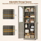 Besiost Armoire de Cuisine Haute 80 cm avec Portes en Verre Trempé, Étagère Indépendante avec Étagères