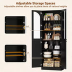 Besiost Armoire de Cuisine Haute 80 cm avec Portes en Verre Trempé, Étagère Indépendante avec Étagères