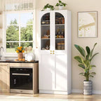 Besiost Armoire de Cuisine Haute 80 cm avec Portes en Verre Trempé, Étagère Indépendante avec Étagères