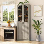 Besiost Armoire de Cuisine Haute 80 cm avec Portes en Verre Trempé, Étagère Indépendante avec Étagères
