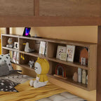Lit superposé Queen sur Queen avec armoires de rangement, cadre de lit superposé en bois Queen avec station de charge pour enfants et adolescents