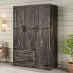 AMERLIFE Armoire de garde-robe de ferme 47 avec 3 portes, 2 tiroirs, tringle à vêtements et étagères réglables, organisateur de placard autoportant