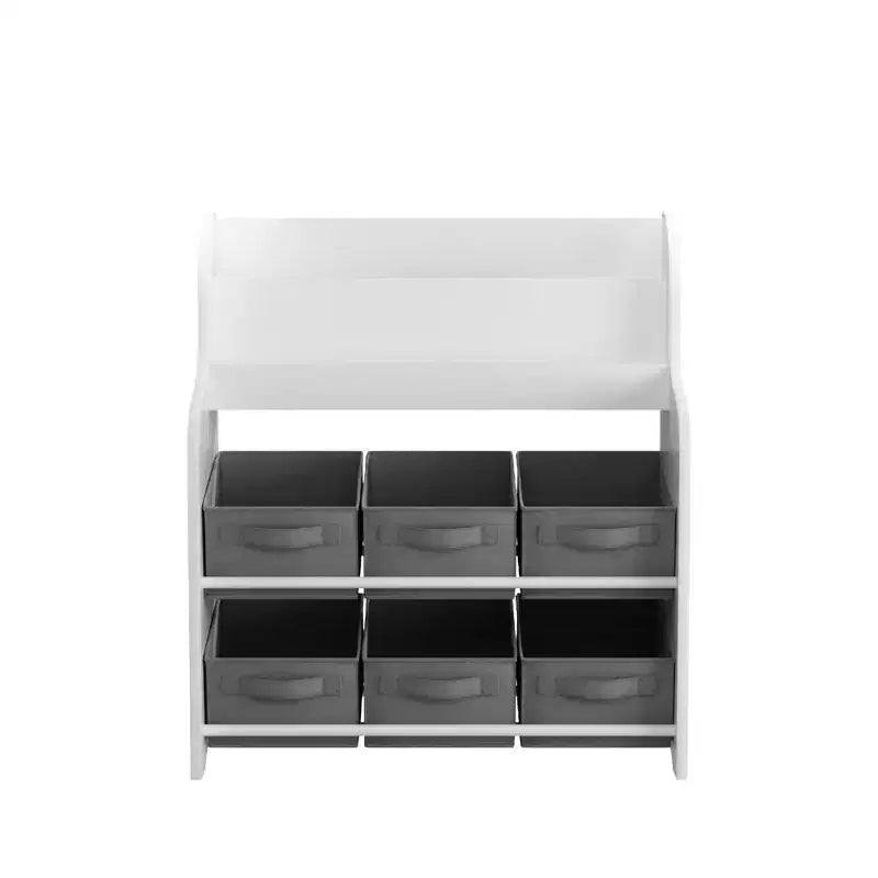 Étagère à Livres pour Enfants avec 6 Bacs en Tissu, Présentoir de Livres et Organisateur de Rangement de Jouets pour Salle de Jeux ou Chambre d'Enfant, Blanc et Gris
