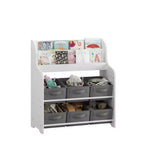 Étagère à Livres pour Enfants avec 6 Bacs en Tissu, Présentoir de Livres et Organisateur de Rangement de Jouets pour Salle de Jeux ou Chambre d'Enfant, Blanc et Gris