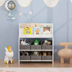 Étagère à Livres pour Enfants avec 6 Bacs en Tissu, Présentoir de Livres et Organisateur de Rangement de Jouets pour Salle de Jeux ou Chambre d'Enfant, Blanc et Gris