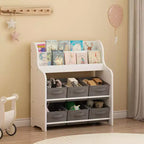 Étagère à Livres pour Enfants avec 6 Bacs en Tissu, Présentoir de Livres et Organisateur de Rangement de Jouets pour Salle de Jeux ou Chambre d'Enfant, Blanc et Gris
