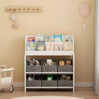 Étagère à Livres pour Enfants avec 6 Bacs en Tissu, Présentoir de Livres et Organisateur de Rangement de Jouets pour Salle de Jeux ou Chambre d'Enfant, Blanc et Gris