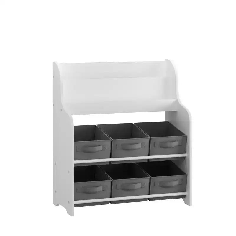 Étagère à Livres pour Enfants avec 6 Bacs en Tissu, Présentoir de Livres et Organisateur de Rangement de Jouets pour Salle de Jeux ou Chambre d'Enfant, Blanc et Gris