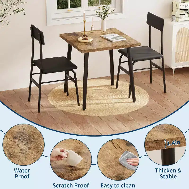 Ensemble petite table à manger pour 2 personnes, ensemble de 3 pièces avec 2 chaises rembourrées, table de petit-déjeuner pour petit espace, salle à manger, appartement, restaurant