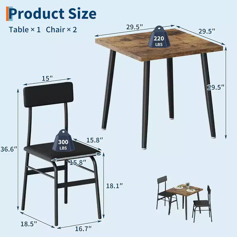 Ensemble petite table à manger pour 2 personnes, ensemble de 3 pièces avec 2 chaises rembourrées, table de petit-déjeuner pour petit espace, salle à manger, appartement, restaurant