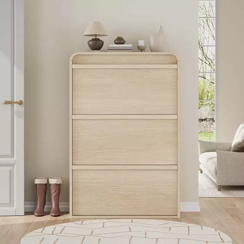 Meuble à chaussures à abattants avec 3 portes et étagère réglable, rangement en bois pour entrée et salon