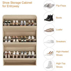 Meuble à chaussures à abattants avec 3 portes et étagère réglable, rangement en bois pour entrée et salon