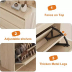 Meuble à chaussures à abattants avec 3 portes et étagère réglable, rangement en bois pour entrée et salon
