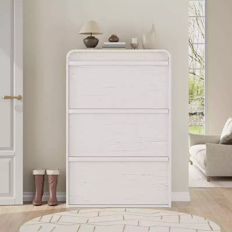 Meuble à chaussures à abattants avec 3 portes et étagère réglable, rangement en bois pour entrée et salon