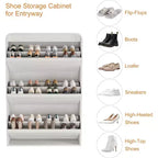 Meuble à chaussures à abattants avec 3 portes et étagère réglable, rangement en bois pour entrée et salon