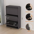 Meuble à chaussures à abattants avec 3 portes et étagère réglable, rangement en bois pour entrée et salon
