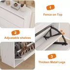 Meuble à chaussures à abattants avec 3 portes et étagère réglable, rangement en bois pour entrée et salon
