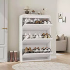 Meuble à chaussures à abattants avec 3 portes et étagère réglable, rangement en bois pour entrée et salon
